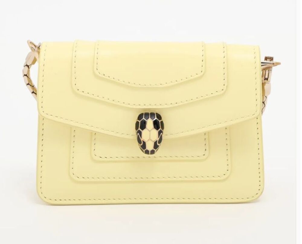 Bulgari Pale Yellow Leather with Black & Gold Serpent Clasp